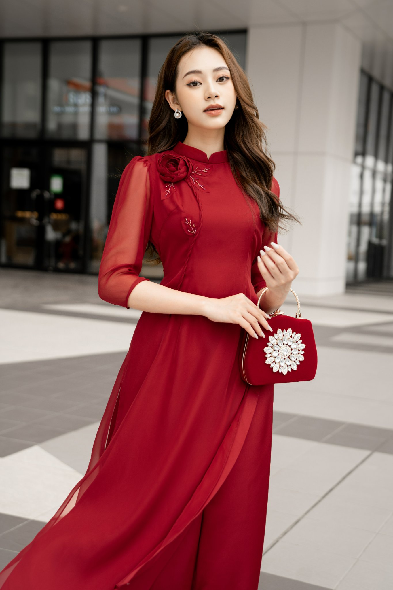 Áo Dài Lụa Hoa Thuê Tay
